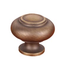 Small Double Ringed 1 1/4" Vintage Traditional Round Solid Brass Cabinet Knob / Drawer Knob