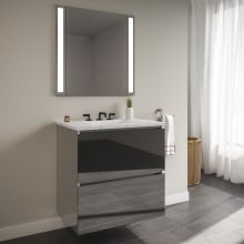 Curated Cartesian 24" Wall Mounted / Floating Single Vanity Set with 2 Drawer Aluminum Cabinet and Engineered Stone Vanity Top
