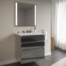 Curated Cartesian 24" Wall Mounted / Floating Single Vanity Set with 3 Drawer Aluminum Cabinet and Engineered Stone Vanity Top