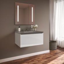 Curated Cartesian 30" Wall Mounted / Floating Single Vanity Set with 1 Drawer Aluminum Cabinet and Engineered Stone Vanity Top
