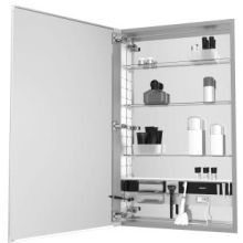 M Series 20" x 30" x 4" Flat Plain Single Door Medicine Cabinet with Left Hinge, Integrated Outlets, Interior Light, Mirror Defogger, and Nightlight