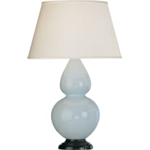 Double Gourd 31" Vase Table Lamp with Bronze Accents and a Dupioni Fabric Shade