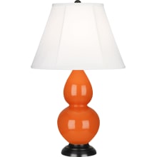 Double Gourd 23" Vase Table Lamp with Bronze Accents and an Ivory Silk Shade