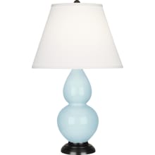 Farmhouse Retro Double Gourd 23" Vase Table Lamp with Bronze Accents and a Pearl Dupioni Shade