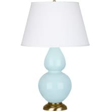 Double Gourd 31" Vase Table Lamp with Brass Accents and a Dupioni Fabric Shade