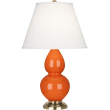 Double Gourd 23" Vase Table Lamp with Brass Accents and a Pearl Dupioni Shade