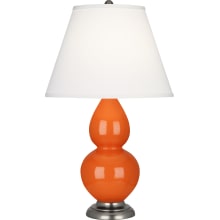 Double Gourd 23" Vase Table Lamp with Silver Accents and a Pearl Dupioni Shade