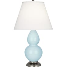 Double Gourd 23" Vase Table Lamp with Silver Accents and a Pearl Dupioni Shade