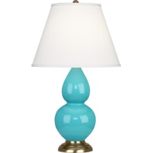 Double Gourd 31" Vase Table Lamp with Silver Accents and a Dupioni Fabric Shade