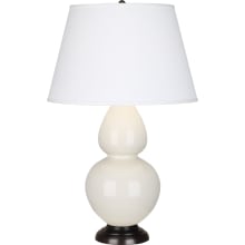 Double Gourd 31" Vase Table Lamp with Bronze Accents and a Dupioni Fabric Shade
