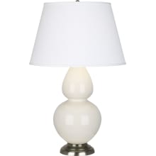 Double Gourd 31" Vase Table Lamp with Silver Accents and a Dupioni Fabric Shade
