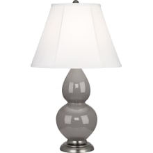 Double Gourd 23" Vase Table Lamp with Silver Accents and an Ivory Silk Shade