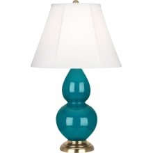 Double Gourd 23" Vase Table Lamp with Brass Accents and an Ivory Silk Shade