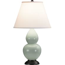 Farmhouse Retro Double Gourd 23" Vase Table Lamp with Bronze Accents and a Pearl Dupioni Shade