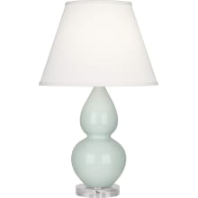 Farmhouse Retro Double Gourd 23" Vase Table Lamp with Lucite Accents and a Pearl Dupioni Shade
