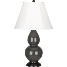 Double Gourd 23" Vase Table Lamp with Bronze Accents and an Ivory Silk Shade