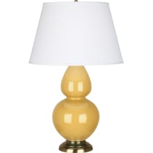 Double Gourd 31" Vase Table Lamp with Brass Accents and a Dupioni Fabric Shade