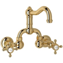 Acqui 1.2 GPM Wall Mounted Widespread Bridge Bathroom Faucet with Pop-Up Drain Assembly