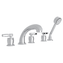 Michael Berman Triple Handle Tub Filler Faucet with Hand Shower, Zephyr Spout, and Metal Lever Handles