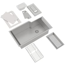 Culinario 35-1/8" Undermount Single Basin Stainless Steel Kitchen Sink with Basin Rack, Basket Strainer, Colander, and Cutting Board