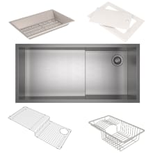 Culinario 37-7/8" Undermount Single Basin Stainless Steel Kitchen Sink with Basin Rack, Colander, and Cutting Board