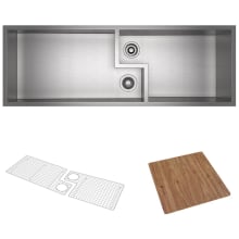 Culinario 51-5/8" Undermount Double Basin Stainless Steel Kitchen Sink with Basin Rack and Cutting Board