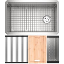 Culinario 30" Undermount Single Basin Stainless Steel Kitchen Sink with Basin Rack, Basket Strainer, Colander, and Cutting Board