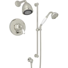 Edwardian Shower System with Pressure Balanced Valve Trim, Shower Head, Shower Arm, Hand Shower, Slide Bar, Wall Supply Outlet, and Metal Lever Handle