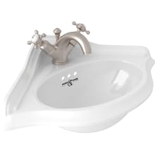 Perrin & Rowe 23-3/8" Wall Mounted Corner Bathroom Sink with 1 Hole Drilled and Overflow - Includes 1.5 GPM Double Handle Faucet and Drain Assembly