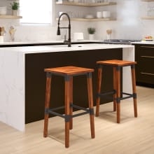 Rustic Industrial Set of (2) 16" Wide Backless Bar Stools