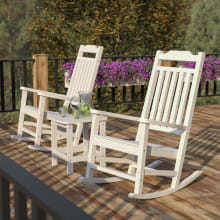 All Weather Set of (2) Outdoor Poly Rocking Chairs with Accent Table