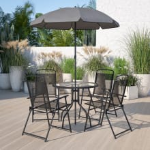 Cape May 6 Piece Outdoor Patio Set with Umbrella, Table, and 4 Folding Chairs