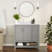 Pinnacle 36" Free Standing Single Basin Vanity Set with Cabinet, Stone Vanity Top and Left Offset Sink