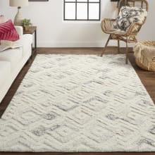 Key 2' x 3' Cotton and Wool Hand Tufted Geometric High Low Pile Farmhouse Trellis Throw Rug From the Dianne Collection