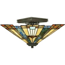 Titus 2 Light 14" Wide Semi-Flush Ceiling Fixture with Tiffany Glass