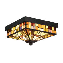 Titus 2 Light 11" Wide Outdoor Flush Mount Ceiling Fixture with Tiffany Glass Shade
