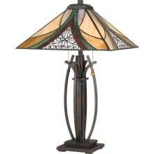 Tiffany 2 Light 24-3/4" Tall Tiffany Table Lamp with Tiffany Glass Shade