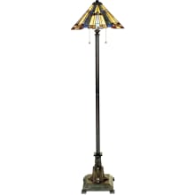 Titus 2 Light 62" Tall Floor Lamp with Tiffany Glass Shade