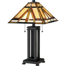 Tiffany 2 Light 23" Tall Accent Table Lamp with Tiffany Glass Pyramid Shade