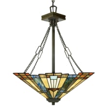 Titus 3 Light Bowl Pendant with Tiffany Stained Glass