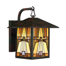 Titus Single Light 12" Tall Outdoor Lantern Style Wall Sconce with Tiffany Glass Shade