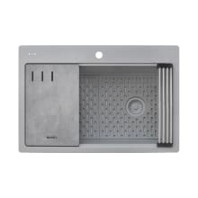 epiStage 33" Drop In Single Basin Granite Composite Kitchen Sink with Basin Rack, Basket Strainer and Cutting Board