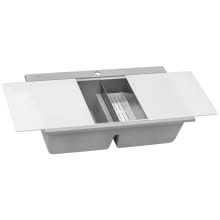 epiGranite 34" Drop-In Double Basin Granite Composite Kitchen Sink with Basket Strainer and Cutting Boards