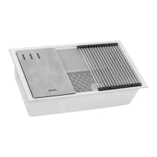 epiStage 33" Undermount Single Basin Granite Composite Kitchen Sink with Basin Rack, Basket Strainer and Cutting Board