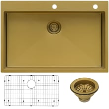 Terraza 33" Drop In Single Basin Stainless Steel Kitchen Sink with Basin Rack and Basket Strainer