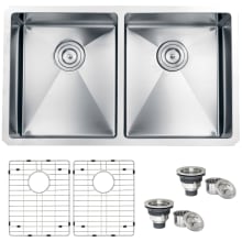 Gravena 32" Undermount Double Basin 16 Gauge Stainless Steel Kitchen Sink with 2 Basin Racks and 2 Basket Strainers