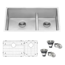 Urbana 36" Undermount Double Basin Stainless Steel Kitchen Sink with Basin Rack and Basket Strainer