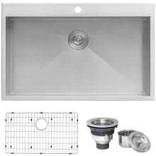 Tirana 33" Drop In Single Basin 16 Gauge Stainless Steel Kitchen Sink with Basin Rack and Basket Strainer