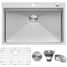 Tirana 33" Drop In Single Basin 16 Gauge Stainless Steel Kitchen Sink with Basin Rack and Basket Strainer