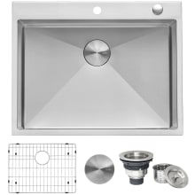 Tirana 28" Drop In Single Basin 16 Gauge Stainless Steel Kitchen Sink with Basin Rack and Basket Strainer